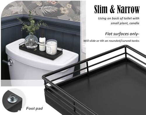 Bathroom Tray for Counter, Oak Wood 11" L Small Vanity Tray for Dresser Tops Perfume Jewelry Makeup Candle Soap Sponge Holder for Kitchen Countertop Organizer Coffee Table Decor Bar Black - color: Black, size: 11" x 4.3" x 1.5"