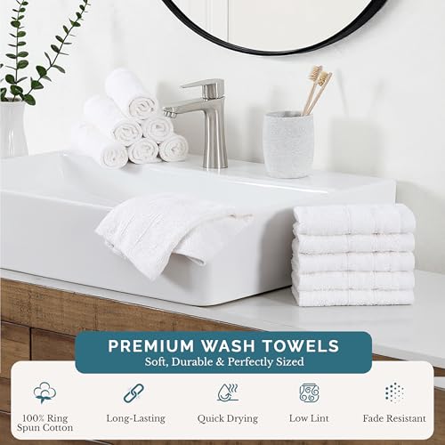Casa Platino White Washcloths 12 Pack - 13x13 inches - 100% Cotton - Premium Quality Wash Cloths for Bathroom - Well Stitched, Soft & Highly Absorbent Washcloths Set - Ideal for Hotel, Spa & Salons - color: 02: White, size: 12 Piece Wash Cloth