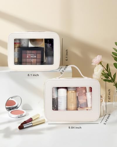 Travel Clear Makeup Bag Set, TSA Approved Cosmetic Bag Case with Zipper Portable Makeup Pouch Toiletry Bag Traveling Cosmetic Organizer Storage Bag Car Organizer Car Essentials - color: L + XL White