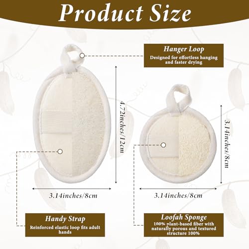 Natural Loofah Sponge Exfoliating Body Scrubber Pads (4-Pack) | Plant-Based Luffa for Men & Women, Bath Shower Scrubber for Face and Body Skin Care
