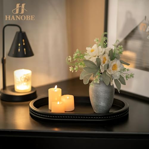 Hanobe Decorative Trays for Coffee Table : Black Oval Centerpiece Tray Wood for Farmhouse Entry Table Decor Round Bathroom Tray for Living Room Kitchen Counter - color: Black