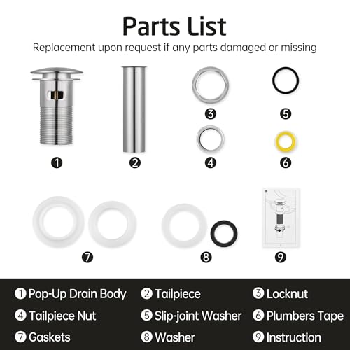 KES Bathroom Vessel Vanity Sink Pop Up Drain Stopper with Overflow for 1.6"-1.9" Sink Hole, All Metal Rustproof Brass and 304 Stainless Steel, Brushed Nickel, S2008A-BN - color: Brushed Nickel, style: With Overflow, 1 Pack