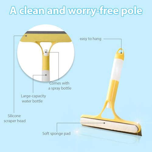 3 in 1 Window Cleaning Scraper Shower Squeegee for Glass Doors Mirror with Sprayer Squiggy for Windshield Cleaner Tool Washing Spray Home Floor Scraper(Blue)