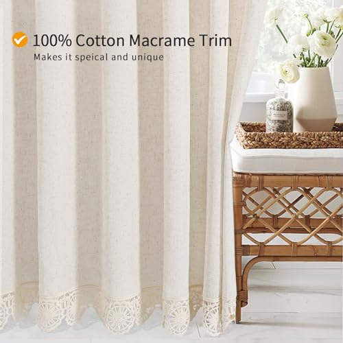 Gibelle Long Boho Farmhouse Shower Curtain Set with Liner, Linen Bohemian French Country Bathroom Curtain 72x78 - Beige/Cream - color: Beige-liner Set, size: 72"W x 78"L (Pack of 1)