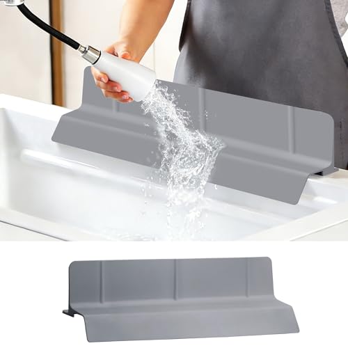 18Inch Sink Splash Guard – Extended Length & Tall Silicone Kitchen Sink Splash Guard with Overhang Drainage Design & Strong Suction Cups for Countertop(Dark Grey, 18''x3.5'') - color: Dark Grey, size: 18''x3.5''