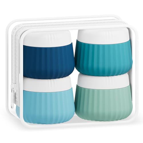 Mrsdry Travel Containers for Toiletries 4 Pack, TSA Approved Travel Size Toiletries, Travel Size Containers, With Clear Bag Leak Proof Silicone Jars, Travel Essentials Creams Jars Carrying Small Items - color: Blue, size: 3 oz