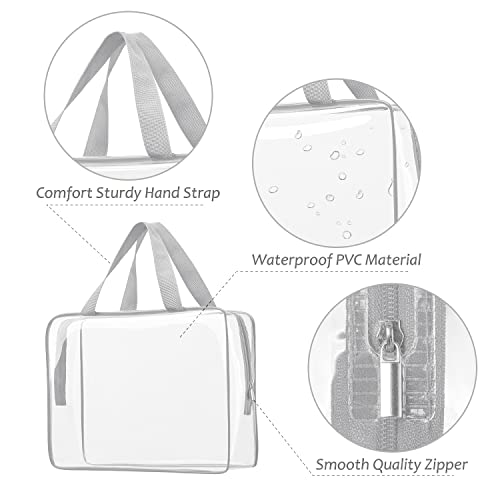 3pcs Clear Cosmetic Bags, TSA Approved Toiletry Bag Set Crystal Clear Travel Beach Essentials Bag Organization PVC, Clear Makeup Bags Luggage Pouch Carry on Airport Airline Compliant Bag Women Men - color: 3pcs Gray-1 large, 1 medium, 1 small