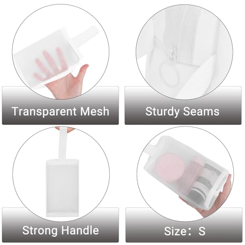 6 Pieces Zipper Mesh Makeup Bags Set, Nylon Cosmetic Bags Portable Clear Toiletry Bas Travel Organizer Bags for Office Travelling Organization (White, Assorted Size) - color: White