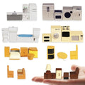 Hiawbon 31PCS Miniature Furniture Set, 1：48 Scale Resin Miniature Accessories and Furniture, Kitchen Bathroom and Living Room Set, Miniature Furniture Kit for Fairy Garden Home Decor