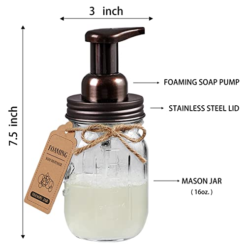 Amolliar Mason Jar Bathroom Accessories Set 4 Pack - Foaming Soap Dispenser&2 Qtip Holders&Toothbrush Holder-Rustic Farmhouse Decor Bathroom Organizer Apothecary Jar Country Countertop (Bronze) - size: Bronze, style: Standard-mouth