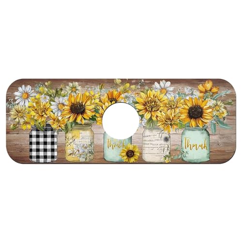 Faucet Fast Absorbent Pad - Sunflowers In Mason Jars , Suitable For Kitchen, Bathroom, Island And Other Scenes - color: Sunflowers in Mason jars