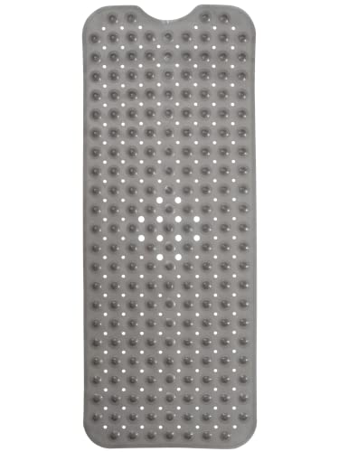 ENKOSI Bathtub Mat – 40 x 16 Inch Extra Long Non Slip Shower Mat – Anti Slip Grey Bath Mat with Suction Cups and Drain Holes – Bathroom Mat for Smooth Tubs and Shower Floors (40x16 Clear Grey) - color: Clear Gray
