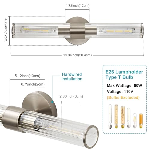 Bathroom Vanity Light Fixtures, Nickel Wall Sconces in Threaded Glass, Modern Wall Light for Bathroom Living Room Bedroom, Hallway - color: Nickel-B