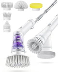 5-Head Electric Spin Scrubber, Shower Brush, Extension Handle | cordless power scrubber, adjustable reach, two speed control, IPX7 waterproof, bathroom floor, tile grout, tub edges, shower - size: 5heads
