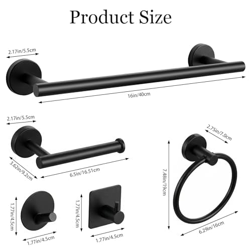 10-Pieces Matte Black Bathroom Accessories Set, 16 Inch Bath Towel Bar Set, SUS 304 Stainless Steel Hardware Set, Towel Racks, Hand Towel Holder, Black Shower Sets for Bathroom Decor Wall Mounted - color: Black, size: 16 Inch 10 pcs