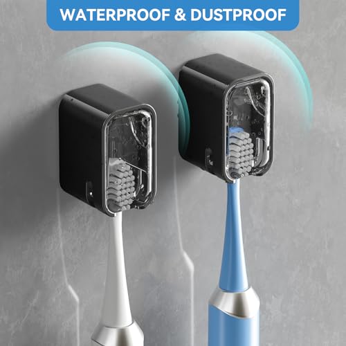 Toothbrush Holders for Bathroom【Innovation Single Slot Design】 2PCS Toothbrush Holder Wall Mounted with Cover for Shower, Single Toothbrush Dispenser Storage Organizer for Family & Travel - color: Black
