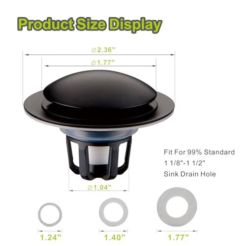 Pop Up Bathroom Sink Stopper,2 Pack Matte Black Sink Drain Stopper with Hair Catcher and Strainer,Glimflorus Universal 2-in-1 Drain Stopper for 1 1/8"-1 1/2" Drain Holes - color: Matte Black