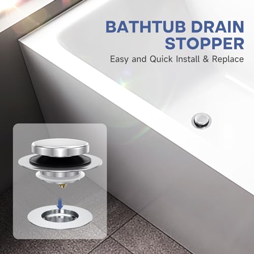 Chrome Plated Universal Tip Toe Tub Stopper and Water Stopper, Pop Up Bathtub Drains Plug, Bathroom Bath Tub Drain Stoppers, Replaces Lift and Turn, Tip-Toe and Trip Lever drains for Tub, EZ Install - color: Chrome Plated