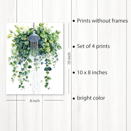 PUHEI Botanical Bathroom Wall Art Prints Set of 4, Sage Green Funny Floral Bathroom Wall Posters Decor,Sage Green Botanical Wall Decoration Poster Prints (8x10 Inches UNFRAMED)