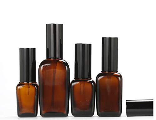 ericotry 3PCS 10ml Empty Refillable Square Amber Glass Cream Lotion Pump Bottles for Makeup Face Cream Facial Cleanser Toiletries Toner Liquid Travel Containers Emulsion Essential Oil Dispenser - size: 10ML
