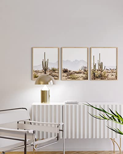 HAUS AND HUES Framed Western Wall Art - Set of 3 Desert Art, Cactus Decor, Landscape Poster, Southwest Joshua Tree Print (12x16, Beige Framed) - color: Desert Landscape, size: 12"L x 16"W, style: Beige Framed