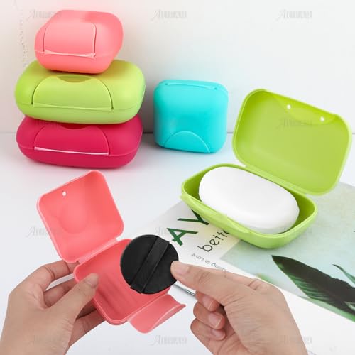 AUEAR, 4 Pack Candy Color Portable Soap Box Holder Plastic Case Travel Dish Container with Lid for Home Bathroom Hiking Outdoor (2 Small & 2 Large) - color: 2.8" & 4.7", size: 4 Pack