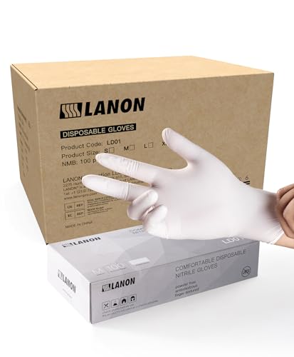 LANON Food Safe White Disposable Nitrile Gloves, Latex-Free, Powder-Free, Textured Fingertips, Cooking, Cleaning, Case, Small - size: Small (Pack of 1000)