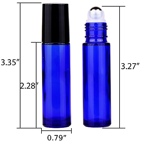 inice 12 Pack Essential Oil Roller Bottles 10ml Cobalt Blue Glass Bottles Stainless Steel Roll On Ball for Daily Care - color: Cobalt Blue Roller Bottles - 12 PACK