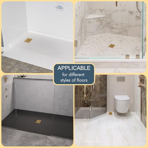 Champagne Bronze 4 Inch Shower Floor Drain with Flange - Square Shower Drain with Hair Strainer - Removable Strainer Cover - SUS304 Stainless Steel - Antique Brass - color: Champagne Bronze