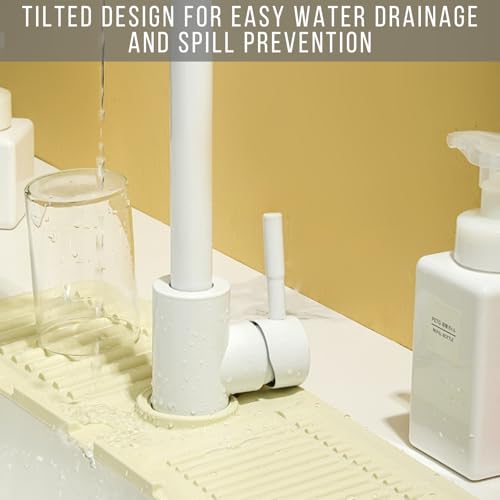 Silicone Sink Splash Guard, Non-Slip Faucet Mat for Kitchen and Bathroom, Quick Drainage, 17.5" x 5.7" / 44.5 x 14.5 cm, Ideal for Drying Countertops - Yellow, Set of 1 - color: Yellow