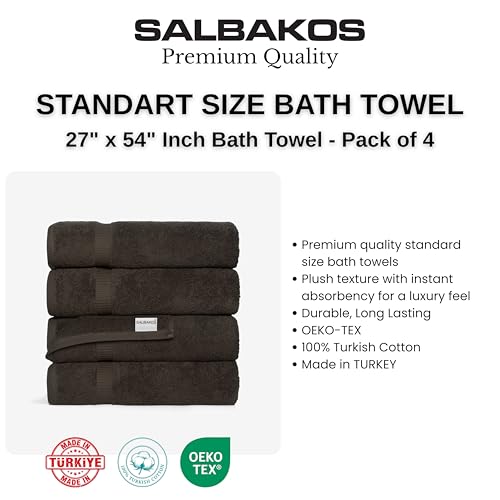 SALBAKOS 100% Turkish Cotton Bath Towel Set of 4, 27x54 inch | Premium Quality | Hotel & Spa Collection | Soft, Super Absorbent, Long Lasting Bath Towels | Made in Turkey (Chocolate, 4 Bath Towels) - color: Chocolate, size: 4 Bath Towels