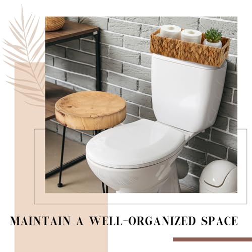 2 Pcs Toilet Paper Basket for Back of Toilet Wicker Water Hyacinth Basket Topper and Vanity Tray Set with Built-in Handles for Paper Hand Towel, Bathroom, Home, Spa(Light Brown) - color: Light Brown