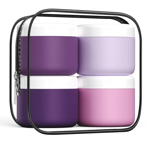 Kuangre Travel Containers for Toiletries, Silicone Cream Jars BPA-Free, Leak-proof 3oz Travel Size Containers, Portable Size Silicone Jars with Lid for Cosmetic Face Hand Body Cream (4 Pack) - color: Purple, size: 3 Ounces