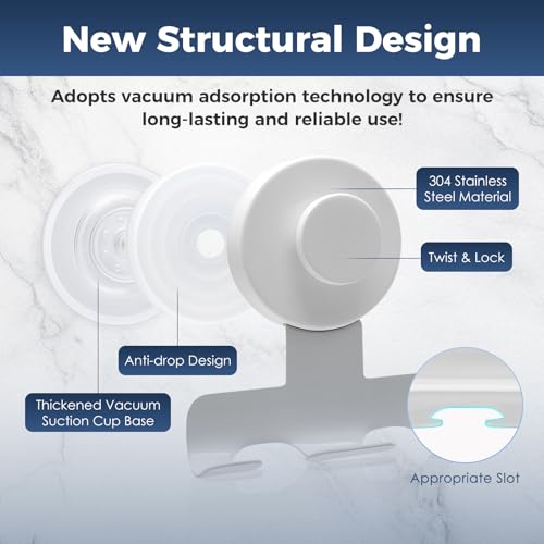 Suction Cup Razor Holder for Shower,Heavy-Duty 7KG Suction Hooks for Razor,Towel,Loofah,Removable Damage-Free Metal Shower Hook,Shaver Holder,2 Pack(Matte White) - color: Matte White