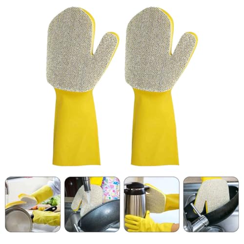 Latex Sponge Cleaning Gloves 2pcs Set Waterproof Household Dishwashing Gloves with Silver Glitter Fabric for Kitchen and Bathroom Cleaning Tasks