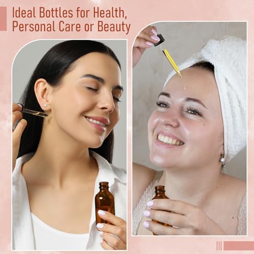 4 Pack, 2 oz Dropper Bottles with 2pcs Glass Pipettes(1ml) - Essential Oils Bottles for Health, Personal Care & Beauty - 60ml Thick Dark Amber Glass Tincture Bottle with Eye Droppers, Leakproof - color: with 2 Graduated Droppers