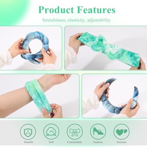 Skincare Headband and Wristband Set, Tie-dye | Soft absorbent fabric, snug head-hugging fit for face washing, skincare, makeup, masks, travel, women and teen girls - color: Tie-dye green