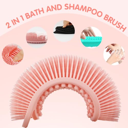 3 Pack Silicone Body Scrubber, Silicone Loofah Exfoliating Soft Body Scrubber, Silicones Body Brush Bath Shower Scrubber for Body, 2 in 1 Bath and Shampoo Wash Brush for Skin Exfoliation Men Women - size: With Handle Black+Pink+Green