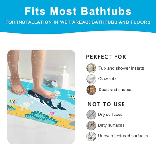 XIYUNTE Baby Bath Mat for Tub Non Slip Kids Bath Mat - 40''x16'' Extra Long Cartoon Bathtub Mat Non Slip Kids Shower Mat Eco-Friendly Toddler Bath Mats with Suction Cups, Machine Washable - color: G-whale