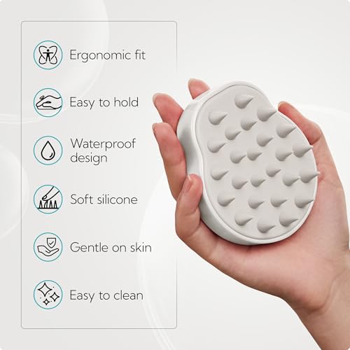 HEETA Hair Scalp Massager Shampoo Brush 2 Pack, Soft Silicone Bristles for Dandruff Removal, Waterproof for Wet & Dry Hair, Suitable for Men & Women (Light Beige & Purple) - color: Light Beige & Purple