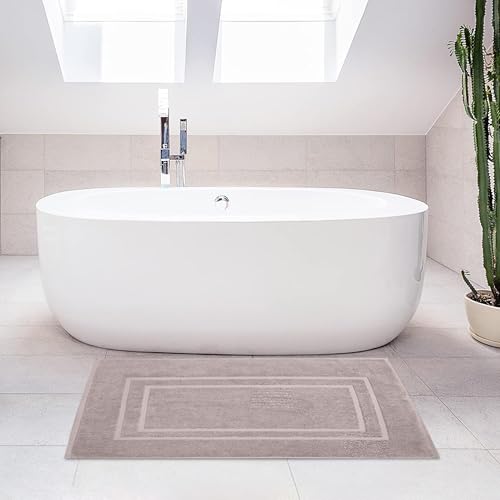 Feather & Stitch 2 Piece Towel Like Bath Mats (30x21 Inch) 100% Cotton Terry Bath Mats, Bathroom Shower Floor Mats [NOT A Bathroom Rug], Soft Absorbent Washable Mats- Taupe - color: Taupe