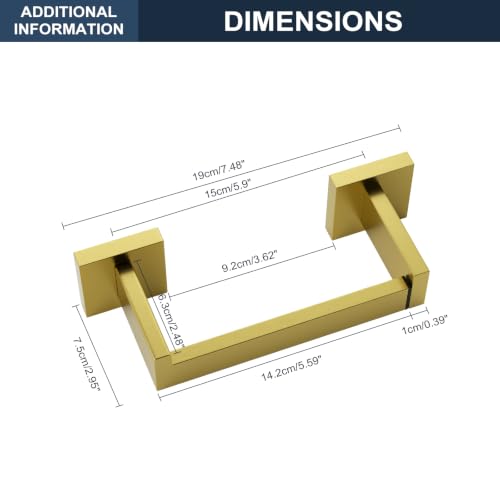 Toilet Paper Holder Wall Mount Brushed Gold, Stainless Steel Toilet Tissue Roll Holder Bathroom Square Toilet Paper Towel Roll Holder, Double Post Pivoting Tissue Handle - color: Brushed Goled