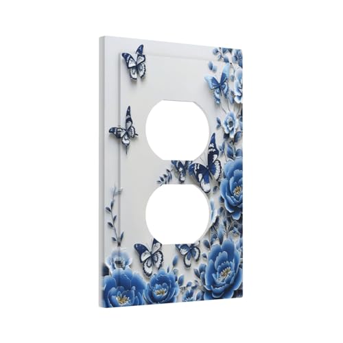Decorative Outlet Covers Blue Peony Flowers Butterfly Vintage Floral 1 Gang Duplex Light Switch Cover Plate Electrical Switch plates Wall Plates Receptacle Covers for Bathroom Bedroom Decor - color: Blue Peony Flowers Butterfly Vintage Floral, size: 1 Gan