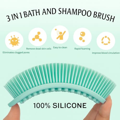 All-in-One Exfoliating Shower Brush – Gentle Silicone Loofah for Sensitive Skin with Dual-Purpose Scalp Massage for Spa-Quality Showers Daily (1pck) (Green) - color: Green