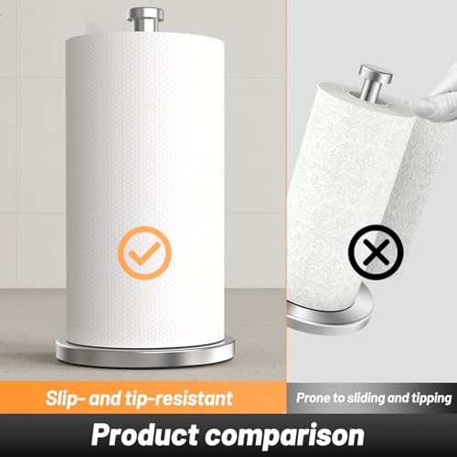 VEHHE Paper Towel Holder Countertop, Weighted Non-Slip Base, Stainless Steel Paper Towel Holder for Kitchen Bathroom (Silver) - color: Eva Pad Base | Silver