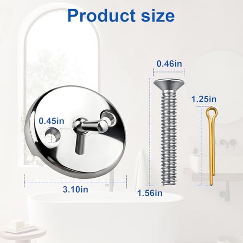 Trip Lever Bathtub Overflow Plate for DANCO 80991 Replacement Bath Tub Overflow Drain Cover with Screw,2-Hole Bath Tub Overflow Plate with Trip Lever, Chrome