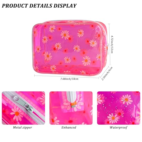 Neon TSA Approved Clear Toiletry Pouch, 7"x2.3"x4.7" Size, PVC Travel Makeup Bags for Toiletries, Transparent Cosmetic Bag for Women and Men Small (Daisy~6PCS) - color: Daisy-6PCS