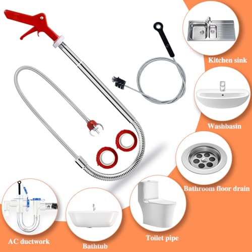 Drain Snake Toilet Auger AC Drain Line Cleaning brush Hair Clog Remover Tools Drain opener set for Men/Women Perfect Option Types of clog for Toilet,Kitchen Sink,Bathroom Sewer Various Projects - style: 51"Toilet Auger Kit(6PCS)