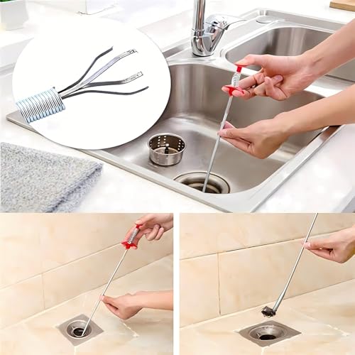 Flexible Drain Clog Remover Tool, Extra Long Plumbing Snake Hair Catcher with 4-Prong Grabber Claw, Heavy-Duty Spring Reacher for Kitchen Sink, Bathroom Tub, Sewer & Dropped Items (35 inch) - color: 35 inch