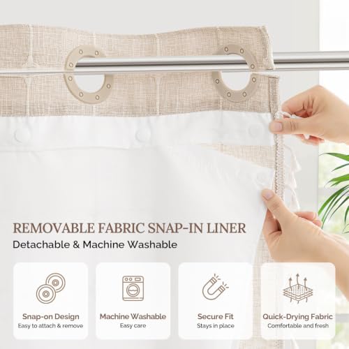 River Dream Farmhouse Linen Shower Curtain with Snap-in Liner, No Hooks Shower Curtain Set, with Tassels for Bathroom Decor,Shower Curtain and Liner, 54x80 Inch - color: Linen, size: 54"W x 80"L (Pack of 1)